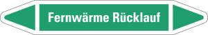Rohrleitungsetikett: Fernwärme Rücklauf, grün-weiß, für Rohre mit Ø 25 - 40 mm, Standardfolie, 154 x 26 mm, 5 St./Bogen