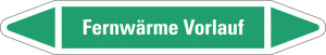 Rohrleitungsetikett: Fernwärme Vorlauf, grün-weiß, für Rohre mit Ø 25 - 40 mm, Standardfolie, 154 x 26 mm, 5 St./Bogen