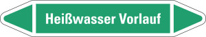 Rohrleitungsetikett: Heißwasser Vorlauf, grün-weiß, für Rohre mit Ø 15 - 25 mm, Standardfolie, 96 x 17 mm, 8 St./Bogen