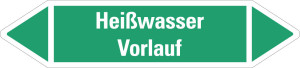 Rohrleitungsetikett: Heißwasser Vorlauf, grün-weiß, für Rohre mit Ø ab 90 mm, Standardfolie, 440 x 100 mm, 2 St./Bogen