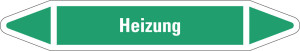Rohrleitungsetikett: Heizung, grün-weiß, für Rohre mit Ø 25 - 40 mm, Standardfolie, 154 x 26 mm, 5 St./Bogen