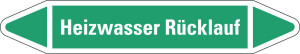 Rohrleitungsetikett: Heizwasser Rücklauf, grün-weiß, für Rohre mit Ø 15 - 25 mm, Standardfolie, 96 x 17 mm, 8 St./Bogen