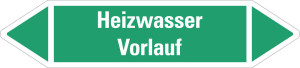 Rohrleitungsetikett: Heizwasser Vorlauf, grün-weiß, für Rohre mit Ø ab 90 mm, Standardfolie, 440 x 100 mm, 2 St./Bogen