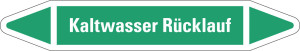 Rohrleitungsetikett: Kaltwasser Rücklauf, grün-weiß, für Rohre mit Ø 25 - 40 mm, Standardfolie, 154 x 26 mm, 5 St./Bogen