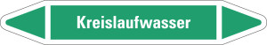 Rohrleitungsetikett: Kreislaufwasser, grün-weiß, für Rohre mit Ø 25 - 40 mm, Standardfolie, 154 x 26 mm, 5 St./Bogen
