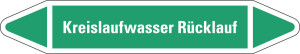 Rohrleitungsetikett: Kreislaufwasser Rücklauf, grün-weiß, für Rohre mit Ø 15 - 25 mm, Standardfolie, 96 x 17 mm, 8 St./Bogen