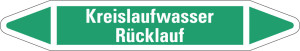 Rohrleitungsetikett: Kreislaufwasser Rücklauf, grün-weiß, für Rohre mit Ø 25 - 40 mm, Standardfolie, 154 x 26 mm, 5 St./Bogen