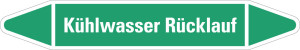 Rohrleitungsetikett: Kühlwasser Rücklauf, grün-weiß, für Rohre mit Ø 60 - 90 mm, Standardfolie, 310 x 52 mm, 3 St./Bogen