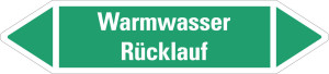 Rohrleitungsetikett: Warmwasser Rücklauf, grün-weiß, für Rohre mit Ø ab 90 mm, Standardfolie, 440 x 100 mm, 2 St./Bogen
