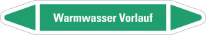 Rohrleitungsetikett: Warmwasser Vorlauf, grün-weiß, für Rohre mit Ø 40 - 60 mm, Standardfolie, 218 x 37 mm, 5 St./Bogen