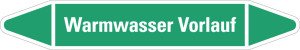 Rohrleitungsetikett: Warmwasser Vorlauf, grün-weiß, für Rohre mit Ø 60 - 90 mm, Standardfolie, 310 x 52 mm, 3 St./Bogen