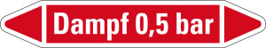 Rohrleitungsetikett: Dampf 0,5 bar, rot-weiß, für Rohre mit Ø 15 - 25 mm, Standardfolie, 96 x 17 mm, 8 St./Bogen