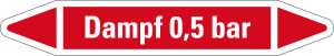 Rohrleitungsetikett: Dampf 0,5 bar, rot-weiß, für Rohre mit Ø 25 - 40 mm, Standardfolie, 154 x 26 mm, 5 St./Bogen