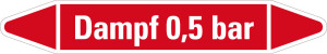 Rohrleitungsetikett: Dampf 0,5 bar, rot-weiß, für Rohre mit Ø 60 - 90 mm, Standardfolie, 310 x 52 mm, 3 St./Bogen