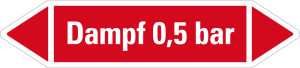 Rohrleitungsetikett: Dampf 0,5 bar, rot-weiß, für Rohre mit Ø ab 90 mm, Standardfolie, 440 x 100 mm, 2 St./Bogen
