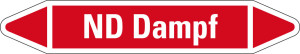 Rohrleitungsetikett: ND Dampf, rot-weiß, für Rohre mit Ø 15 - 25 mm, Standardfolie, 96 x 17 mm, 8 St./Bogen