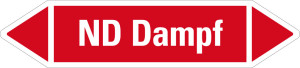 Rohrleitungsetikett: ND Dampf, rot-weiß, für Rohre mit Ø ab 90 mm, Standardfolie, 440 x 100 mm, 2 St./Bogen
