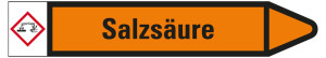 Rohrleitungsetikett: Salzsäure, Fließrichtung rechts, orange/schwarz, für Rohre mit Ø 15 - 25 mm, Standardfolie, 96 x 17 mm, 8 St./Bogen