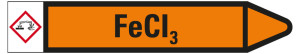 Rohrleitungsetikett: FeCI3, Fließrichtung rechts, orange/schwarz, für Rohre mit Ø 15 - 25 mm, Standardfolie, 96 x 17 mm, 8 St./Bogen