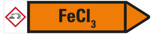Rohrleitungsetikett: FeCI3, Fließrichtung rechts, orange/schwarz, für Rohre mit Ø ab 90 mm, Standardfolie, 440 x 100 mm, 2 St./Bogen