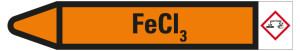 Rohrleitungsetikett: FeCI3, Fließrichtung links, orange/schwarz, für Rohre mit Ø 40 - 60 mm, Standardfolie, 218 x 37 mm, 5 St./Bogen