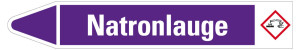 Rohrleitungsetikett: Natronlauge, Fließrichtung links, violett/weiß, für Rohre mit Ø 60 - 90 mm, Standardfolie, 310 x 52 mm, 3 St./Bogen