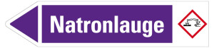 Rohrleitungsetikett: Natronlauge, Fließrichtung links, violett/weiß, für Rohre mit Ø ab 90 mm, Standardfolie, 440 x 100 mm, 2 St./Bogen