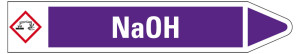 Rohrleitungsetikett: NaOH, Fließrichtung rechts, violett/weiß, für Rohre mit Ø 15 - 25 mm, Standardfolie, 96 x 17 mm, 8 St./Bogen