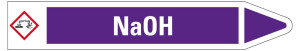 Rohrleitungsetikett: NaOH, Fließrichtung rechts, violett/weiß, für Rohre mit Ø 25 - 40 mm, Standardfolie, 154 x 26 mm, 5 St./Bogen
