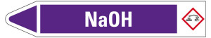 Rohrleitungsetikett: NaOH, Fließrichtung links, violett/weiß, für Rohre mit Ø 15 - 25 mm, Standardfolie, 96 x 17 mm, 8 St./Bogen