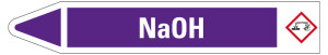 Rohrleitungsetikett: NaOH, Fließrichtung links, violett/weiß, für Rohre mit Ø 25 - 40 mm, Standardfolie, 154 x 26 mm, 5 St./Bogen
