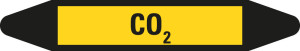 Rohrleitungsetikett: CO2, gelb-schwarz, für Rohre mit Ø 40 - 60 mm, Standardfolie, 218 x 37 mm, 5 St./Bogen