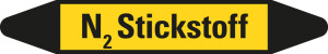 Rohrleitungsetikett: N2 Stickstoff, gelb-schwarz, für Rohre mit Ø 60 - 90 mm, Standardfolie, 310 x 52 mm, 3 St./Bogen