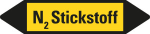 Rohrleitungsetikett: N2 Stickstoff, gelb-schwarz, für Rohre mit Ø ab 90 mm, Standardfolie, 440 x 100 mm, 2 St./Bogen