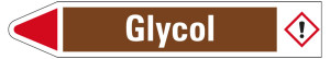 Rohrleitungsetikett: Glycol, Fließrichtung links, braun/weiß/rot, für Rohre mit Ø 15 - 25 mm, Standardfolie, 96 x 17 mm, 8 St./Bogen