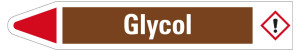 Rohrleitungsetikett: Glycol, Fließrichtung links, braun/weiß/rot, für Rohre mit Ø 40 - 60 mm, Standardfolie, 218 x 37 mm, 5 St./Bogen