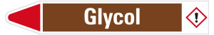 Rohrleitungsetikett: Glycol, Fließrichtung links, braun/weiß/rot, für Rohre mit Ø 60 - 90 mm, Standardfolie, 310 x 52 mm, 3 St./Bogen