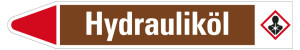 Rohrleitungsetikett: Hydrauliköl, Fließrichtung links, braun/weiß/rot, für Rohre mit Ø 60 - 90 mm, Standardfolie, 310 x 52 mm, 3 St./Bogen