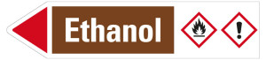 Rohrleitungsetikett: Ethanol, Fließrichtung links, braun/weiß/rot, für Rohre mit Ø ab 90 mm, Standardfolie, 440 x 100 mm, 2 St./Bogen
