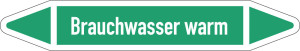 Rohrleitungsetikett: Brauchwasser warm, gemäß DIN 2403, grün-weiß, für Rohre mit Ø 25 - 40 mm, Standardfolie, 154 x 26 mm, 5 St./Bogen