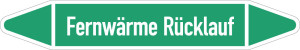 Rohrleitungsetikett: Fernwärme Rücklauf, gemäß DIN 2403, grün-weiß, für Rohre mit Ø 60 - 90 mm, Standardfolie, 310 x 52 mm, 3 St./Bogen