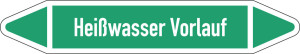 Rohrleitungsetikett: Heißwasser Vorlauf, gemäß DIN 2403, grün-weiß, für Rohre mit Ø 15 - 25 mm, Standardfolie, 96 x 17 mm, 8 St./Bogen