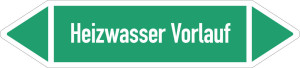 Rohrleitungsetikett: Heizwasser Vorlauf, gemäß DIN 2403, grün-weiß, für Rohre mit Ø ab 90 mm, Standardfolie, 440 x 100 mm, 2 St./Bogen
