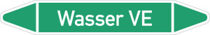 Rohrleitungsetikett: Wasser VE, gemäß DIN 2403, grün-weiß, für Rohre mit Ø 60 - 90 mm, Standardfolie, 310 x 52 mm, 3 St./Bogen