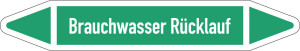 Rohrleitungsetikett: Brauchwasser Rücklauf, gemäß DIN 2403, grün-weiß, für Rohre mit Ø 25 - 40 mm, Standardfolie, 154 x 26 mm, 5 St./Bogen
