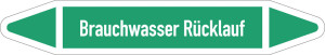 Rohrleitungsetikett: Brauchwasser Rücklauf, gemäß DIN 2403, grün-weiß, für Rohre mit Ø 40 - 60 mm, Standardfolie, 218 x 37 mm, 5 St./Bogen