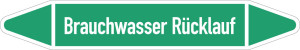 Rohrleitungsetikett: Brauchwasser Rücklauf, gemäß DIN 2403, grün-weiß, für Rohre mit Ø 60 - 90 mm, Standardfolie, 310 x 52 mm, 3 St./Bogen