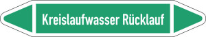 Rohrleitungsetikett: Kreislaufwasser Rücklauf, gemäß DIN 2403, grün-weiß, für Rohre mit Ø 15 - 25 mm, Standardfolie, 96 x 17 mm, 8 St./Bogen