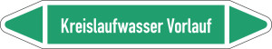 Rohrleitungsetikett: Kreislaufwasser Vorlauf, gemäß DIN 2403, grün-weiß, für Rohre mit Ø 15 - 25 mm, Standardfolie, 96 x 17 mm, 8 St./Bogen