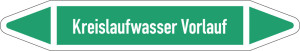 Rohrleitungsetikett: Kreislaufwasser Vorlauf, gemäß DIN 2403, grün-weiß, für Rohre mit Ø 25 - 40 mm, Standardfolie, 154 x 26 mm, 5 St./Bogen